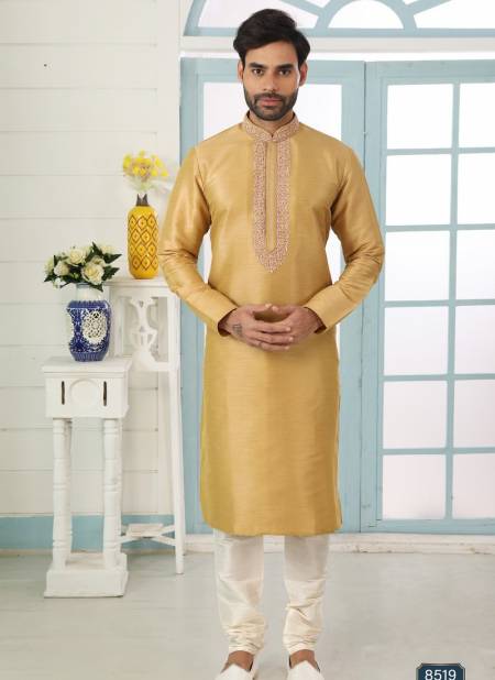 Dark Golden Latest Designer Party And Function Wear Traditional Art Banarasi Silk Kurta Churidar Pajama Redymade Collection 1036-8519
